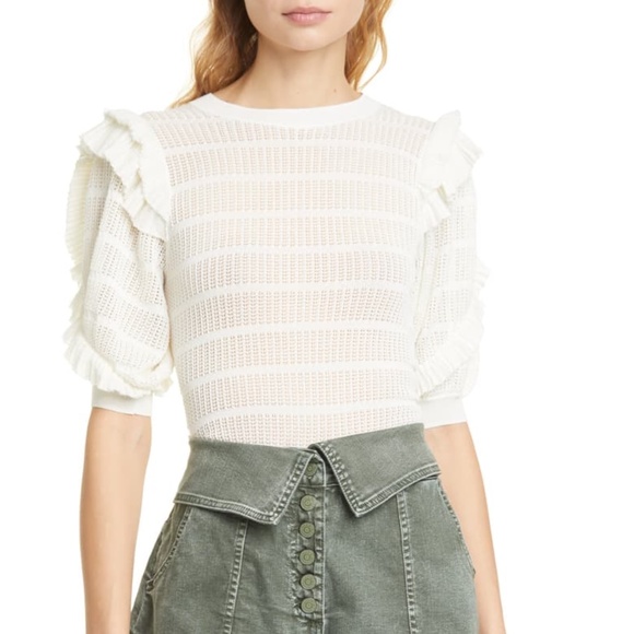 Ulla Johnson Tops - ULLA JOHNSON Aveline Ruffled Pointelle Top